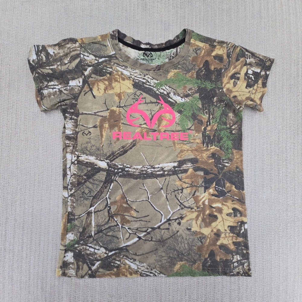 Realtree‎ Shirt Womens Large Brown Camo Graphic Logo Hunting Short Sleeve Tee